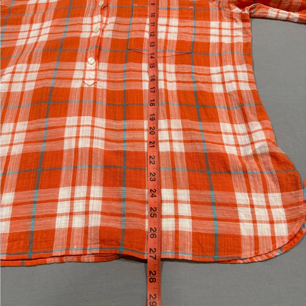 J. Crew Women Gauzy Popover Button Down in Orange Plaid Shirt Size 12 - Picture 10 of 13